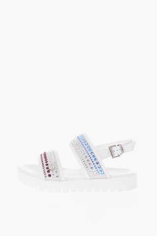 leather sandals with rhinestone embellishment