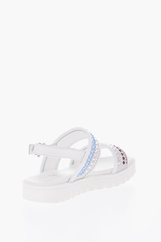 leather sandals with rhinestone embellishment
