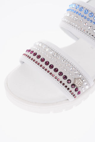 leather sandals with rhinestone embellishment