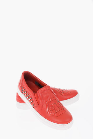 leather slip on sneakers with side studs