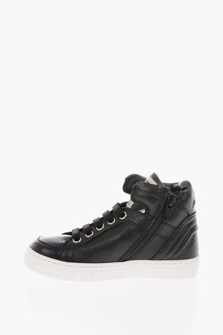 leather SIMON high top sneakers with side zip