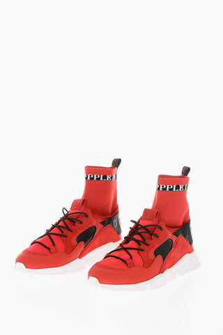 EST.1978 leather and fabric sock sneakers with elastic lace-up