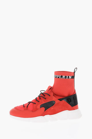 EST.1978 leather and fabric sock sneakers with elastic lace-up