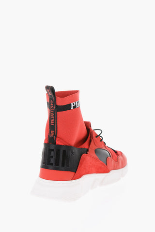 EST.1978 leather and fabric sock sneakers with elastic lace-up