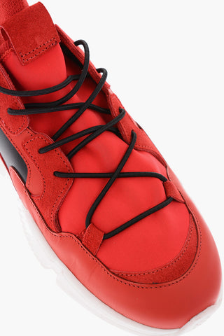 EST.1978 leather and fabric sock sneakers with elastic lace-up