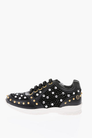 sneakers LOVE THEM in pelle con borchie e strass