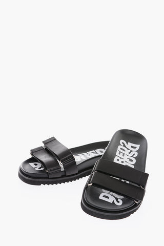 sandali in pelle con suola logata e chiusura in velcro