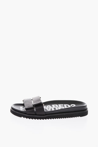 sandali in pelle con suola logata e chiusura in velcro