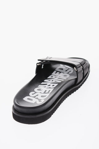 sandali in pelle con suola logata e chiusura in velcro