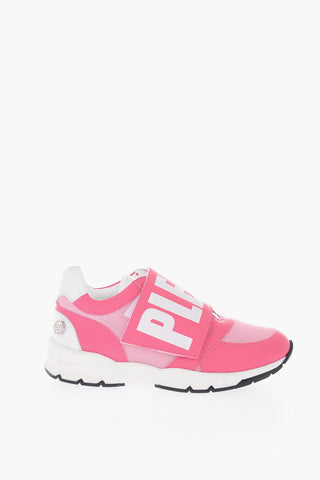 leather and fabric sneakers with touch strap closure