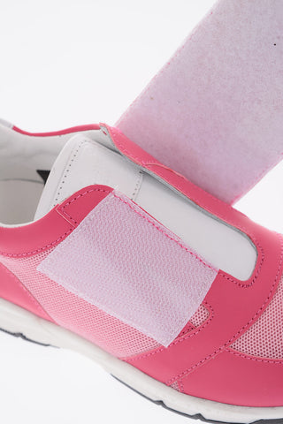 leather and fabric sneakers with touch strap closure