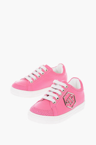 leather sneakers with side logo