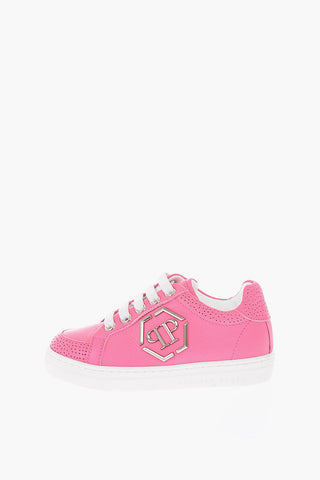 leather sneakers with side logo