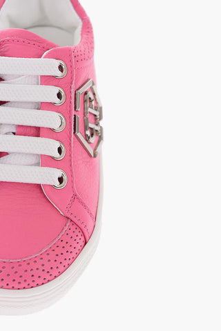 leather sneakers with side logo