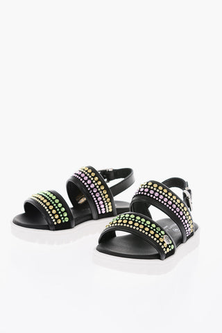 leather sandals with rhinestone embellishment