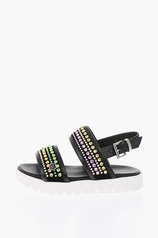 leather sandals with rhinestone embellishment