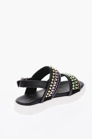 leather sandals with rhinestone embellishment