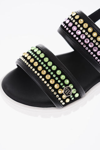 leather sandals with rhinestone embellishment
