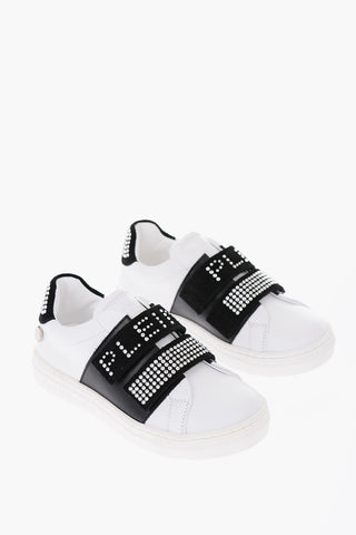 leather sneakers with touch strap closure