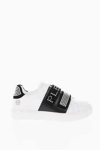 leather sneakers with touch strap closure