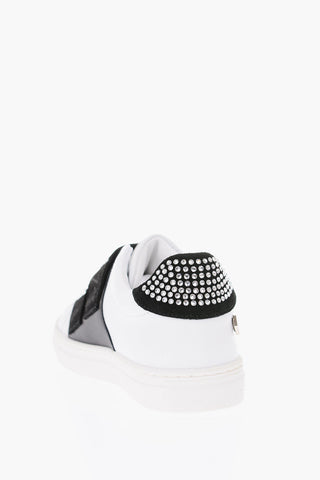 leather sneakers with touch strap closure