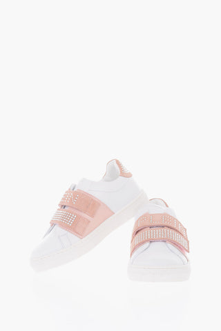 leather sneakers with touch strap closure
