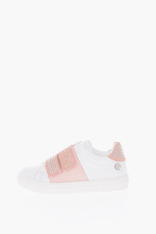leather sneakers with touch strap closure