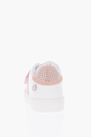 leather sneakers with touch strap closure