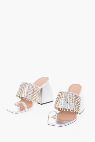 10cm metallic leather sandals with jewels pendant