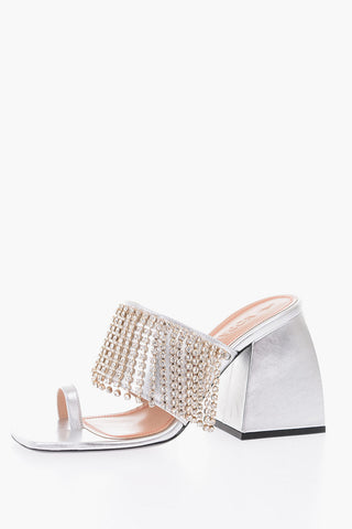 10cm metallic leather sandals with jewels pendant
