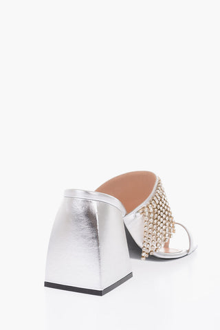 10cm metallic leather sandals with jewels pendant