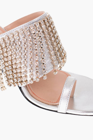 10cm metallic leather sandals with jewels pendant