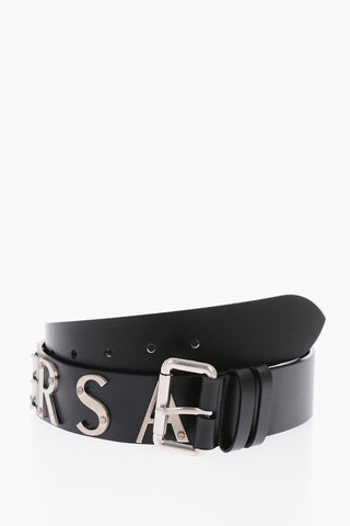 40mm leather belt with metal logo