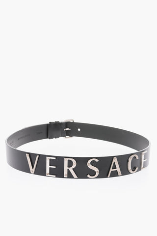 40mm leather belt with metal logo