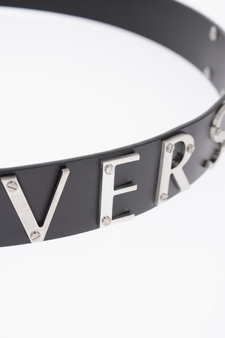 40mm leather belt with metal logo