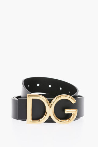 35mm leather belt with golden logo buckle