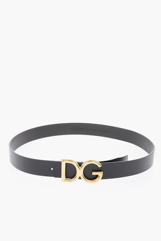 35mm leather belt with golden logo buckle