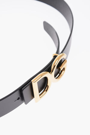 35mm leather belt with golden logo buckle