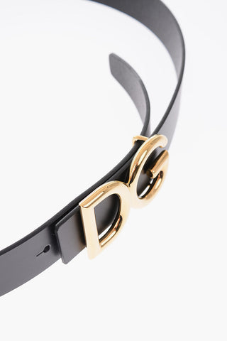 35mm leather belt with golden logo buckle