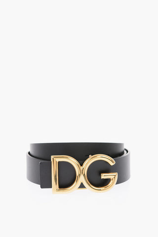 35mm leather belt with golden logo buckle