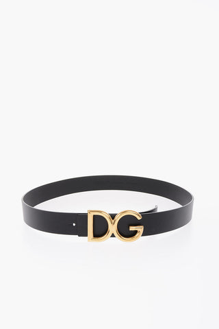35mm leather belt with golden logo buckle