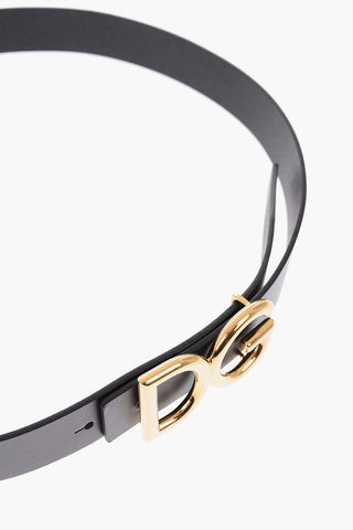 35mm leather belt with golden logo buckle