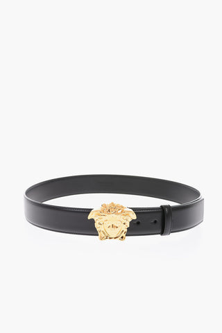 40mm leather belt with golden detail