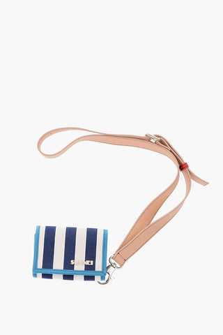 striped wallet with removable shoulder strap