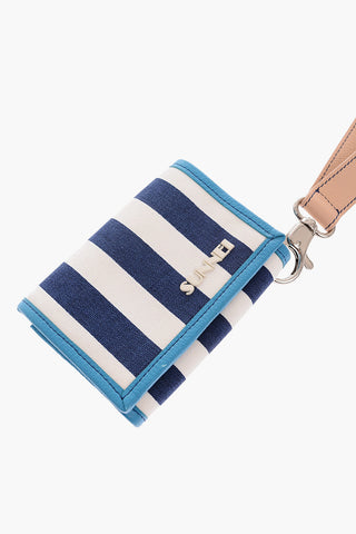 striped wallet with removable shoulder strap