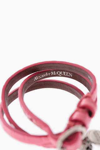 crocodile printed leather multi wrap bracelet with skull charm