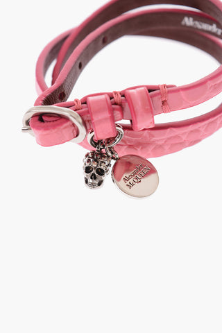 crocodile printed leather multi wrap bracelet with skull charm
