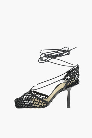Decolleté Mesh in Pelle con Lacci 9 cm