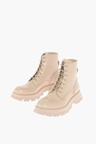 Combat Boots in Pelle con Cuciture a Vista