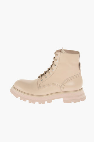 Combat Boots in Pelle con Cuciture a Vista